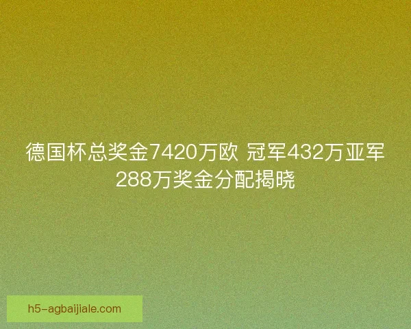 德国杯总奖金7420万欧 冠军432万亚军288万奖金分配揭晓